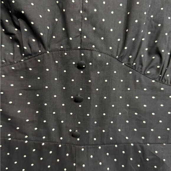 NEW Banana Republic Size 14 Black Dress White Polka Dots Puff Sleeve V-Neck - Picture 4 of 9